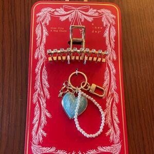 A New Day Gold Claw Clip and Blue Heart Charm Set